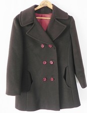 Vtg Stevens Forstmann Wool Peacoat Dark Brown Double Breasted Pockets Size M