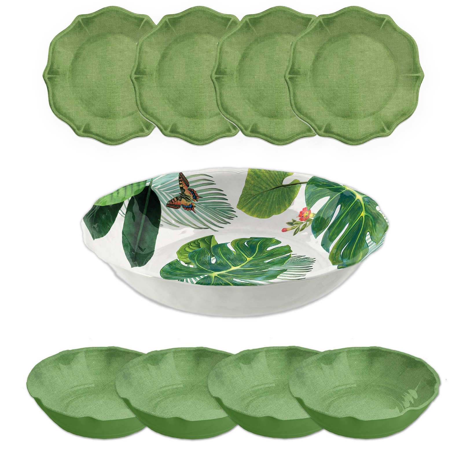 Epicurean Amazon Floral Outdoor Melamine Large Bowl,4xPasta Bowls&4xSide Plates