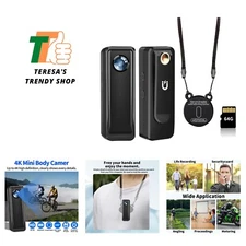 Mini Body Camera 64GB, 4K 30FPS Action Camera, Hands Free Sports Camera with ...
