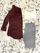 Grey Slim Pants, Burgundy Dress Shirt undershirt - Minimalist Work Outfit Mens