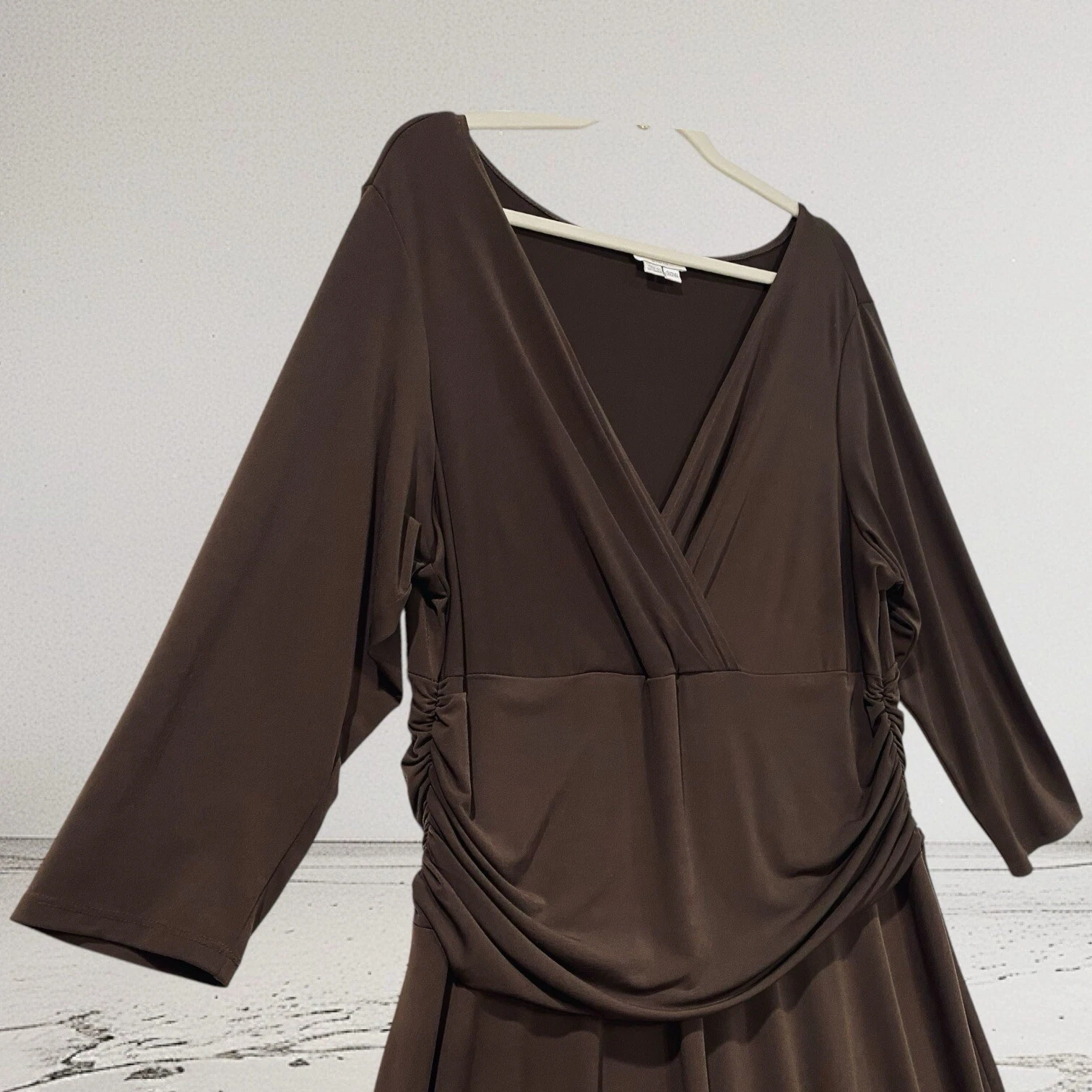 VETEMENTS London Times Abito Donna Taglia 20W Midi Finto Avvolgente Maglia Ruche Elasticizzato