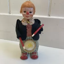Vintage Marx Wind-Up Mechanical Clown Drummer Toy Japan WORKS! 7" See Des.