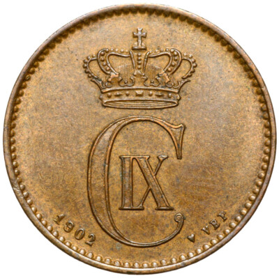 Dänemark - Christian IX. - Münze - 2 Öre Oere 1902 VBP - Delfin