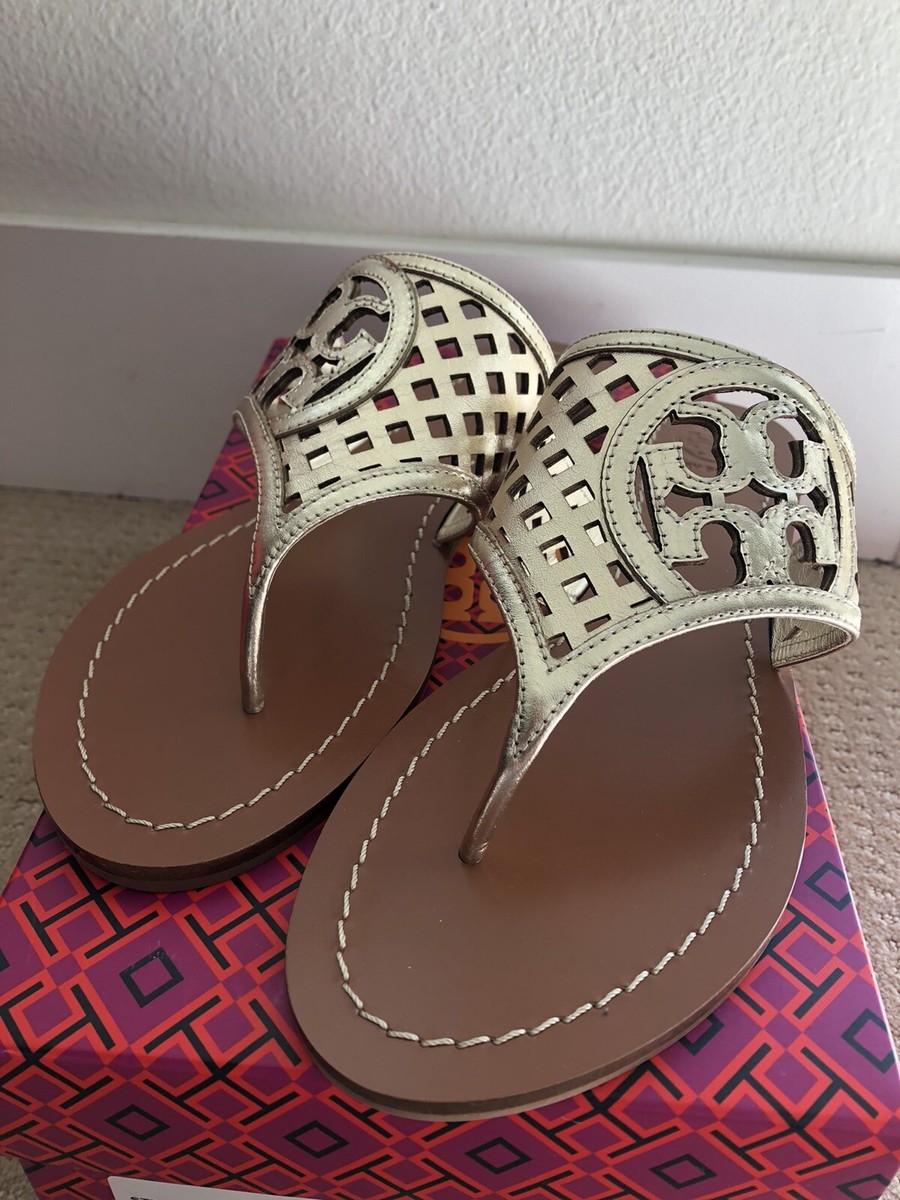 ON SALE New Tory Burch Size 8.5 Thatched Logo Leather Sandals | eBay