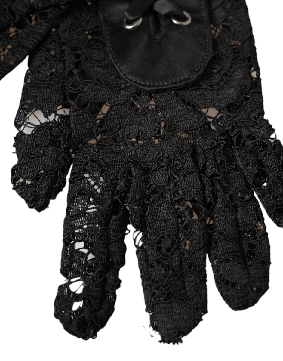 DOLCE & GABBANA Gloves Black Taormina Lace Elbow Length