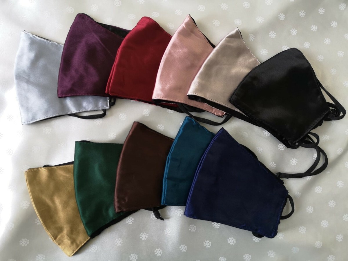 HABAC STUDIO Pack Of 5 Satin Silk Face Masks Reusable Cover Bandana Balaclavas Face Masks Washable Uk Black Face Mask With Nose Wire Pleated Face Mask For Women Men Adjustable Blues