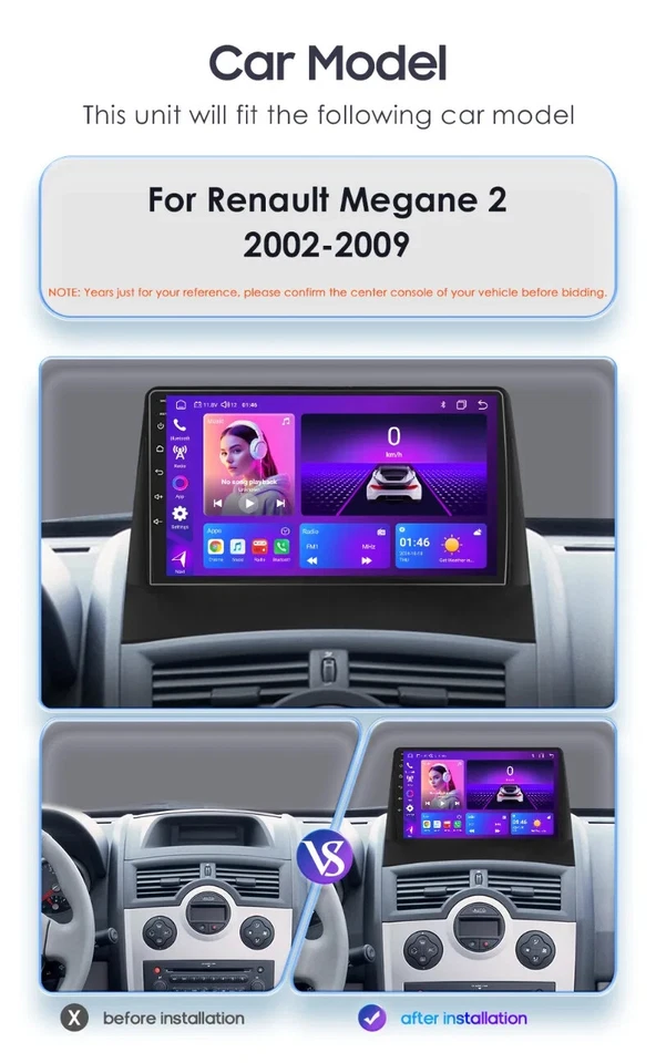 8 Core QLED Car Radio for Renault Megane 2 2002-2008 Carplay Android Auto 4G DSP - Image 2 of 4