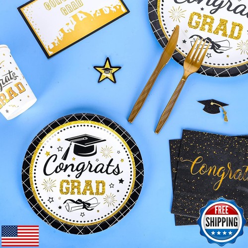 Whaline 175Pcs Graduation Party Supplies, Paper Plates and Napkins Set , 25 G - Picture 4 of 5