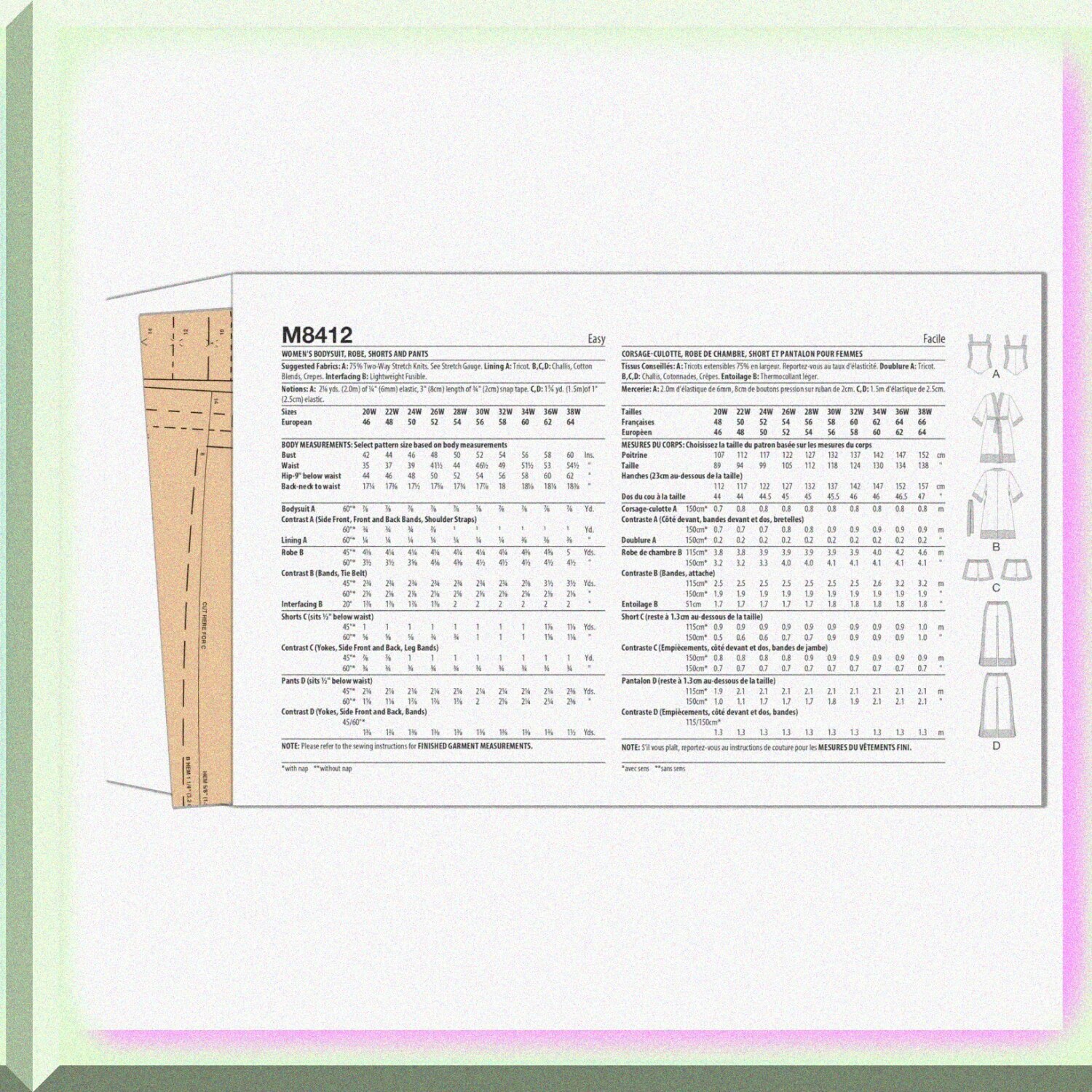 SewSimple Women's Bodysuit, Robe, Shorts & Pants Kit - M8412, Plus Sizes 20W-28W