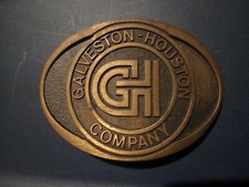 VINTAGE BELT BUCKLE GALVESTON HOUSTON COMPANY Blue bayou Brass