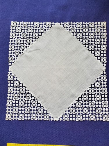Vintage Swiss Chemical Lace Linen Handkerchief 11.5" Hanky Wedding Bridal