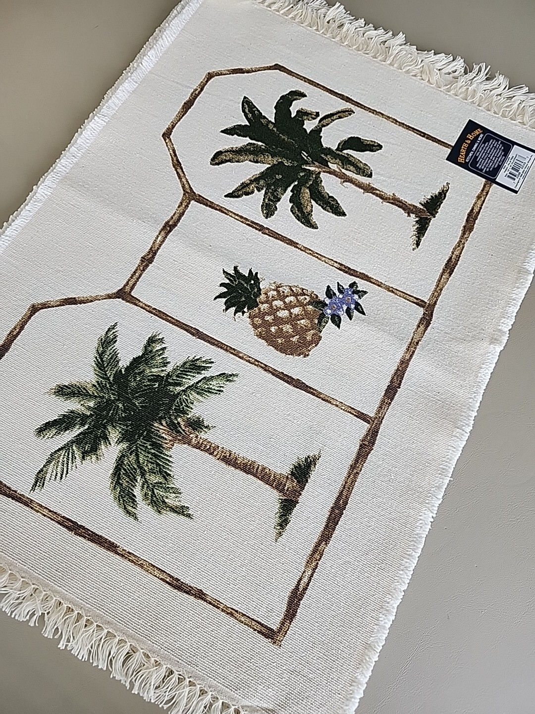 Hearth & Home Placemats palm tree 13" x 19" Set of 4 Cotton Pineapples NOS Beach