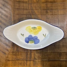 Serving Bowl Casserole Dish by MAXAM Hand Painted Portugal Blue Yellow Flowers