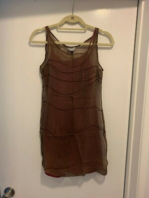 $175 Max&Co Sheer Tank Shirt/Shift Brown Purple Beaded Italian