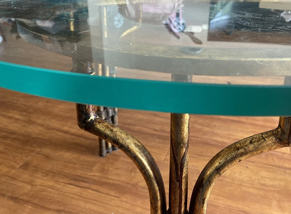 Hollywood Regency Italian Glass, Brass, Bamboo Coffee Table Mid Century Antique - Image 3 of 4