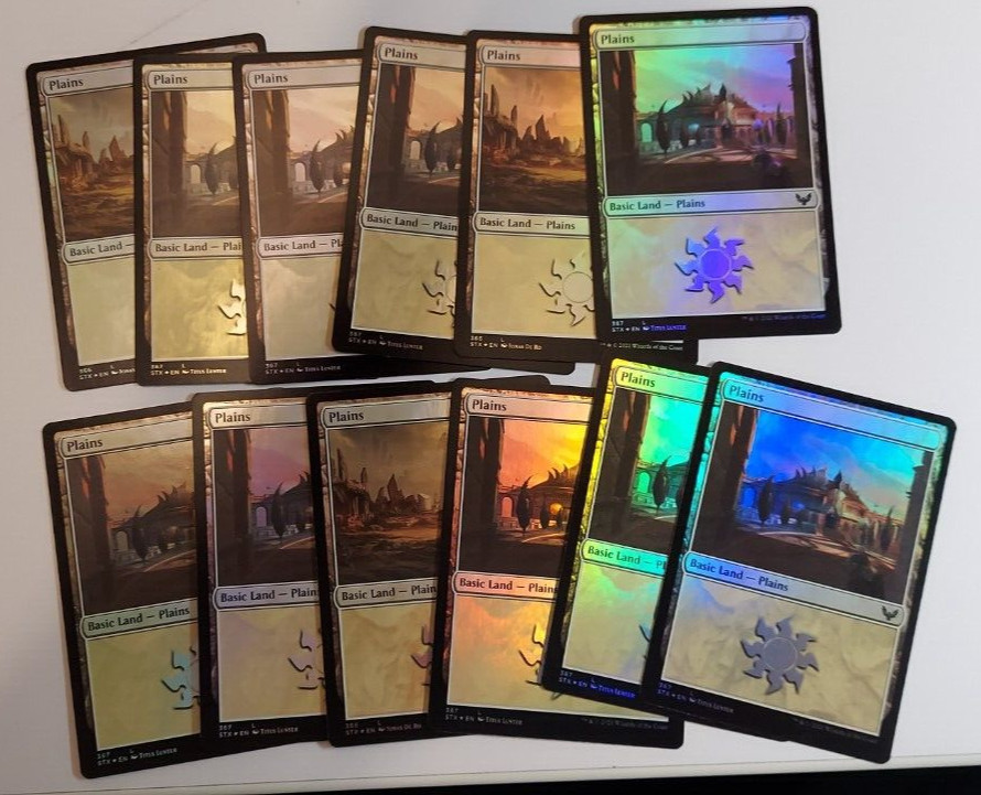 12x PLAINS basic lands (various art) FOIL - NM - Strixhaven - SPARROW MAGIC