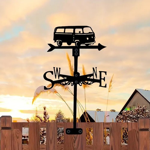Rustic Metal Volkswagen Bus Wind Vane - Decorative Outdoor Weathervane - Picture 5 of 7