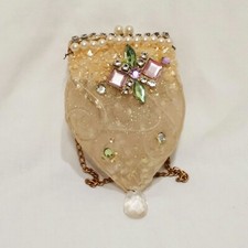 Clutch Purse with Chain Ornament Christmas 5" Rhinestones Faux Pearls Beads