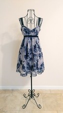 Ann Taylor Loft Indigo Blue & Gray Floral Cocktail Dress - Size 2 (Small)