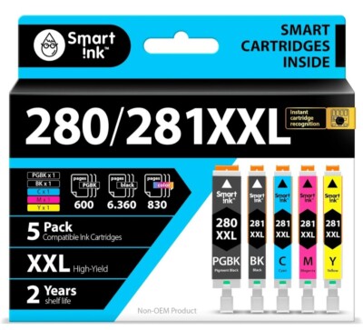 Smart Ink Compatible Ink Cartridges Replacement Canon 280XXL 281 XXL 5 Pack Comb