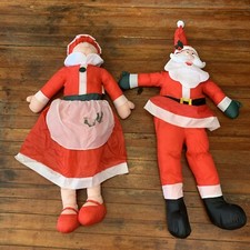 VTG Extra Large Mr Miss Santa Claus Christmas Nylon Parachute Material Plush