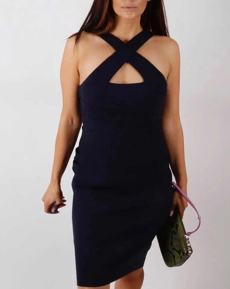 GIANNI VERSACE Wool Navy Blue Sleeveless Bodycon Tight Dress Size 44  $1899 - Image 3 of 4