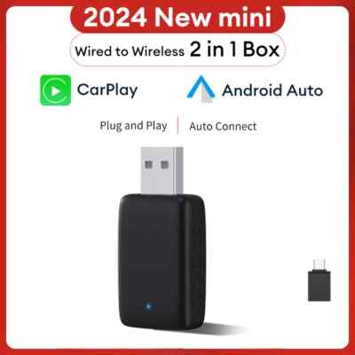 2 in 1 Wireless Android Auto Adapter Carplay Adapter USB Auto Dongle Connect Box