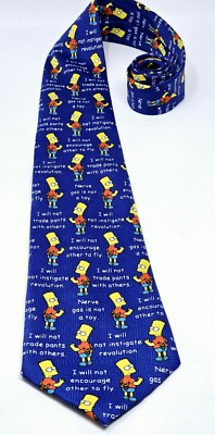 #ad The Simpsons Navy Blue Bart Simpson Logo Neck Tie Vintage 2001 Matt Groening $12.99