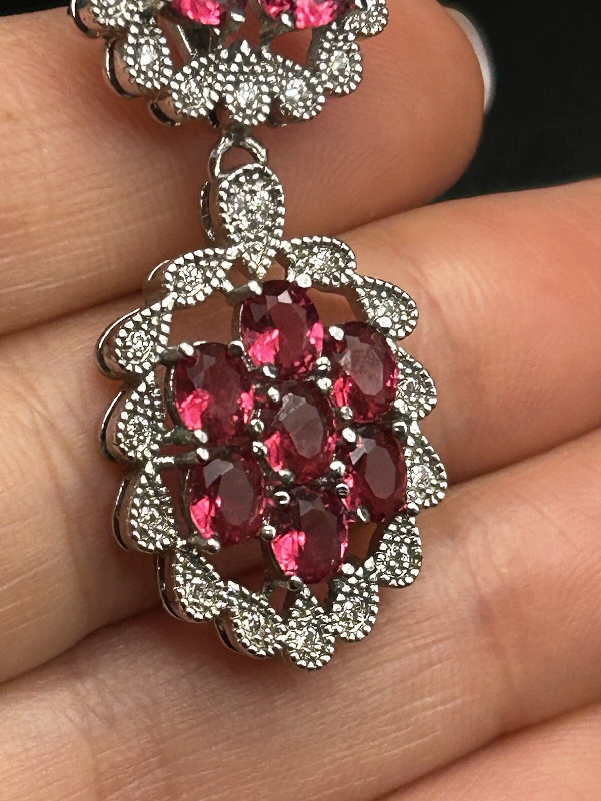 Sterling Silver .925 Synthetic Ruby Rhinestone Pe… - image 6