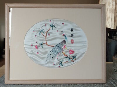 苏绣雀屏苏州丝绸刺绣收藏Chinese Suxiu Su Silk Embroidery Phoenix
