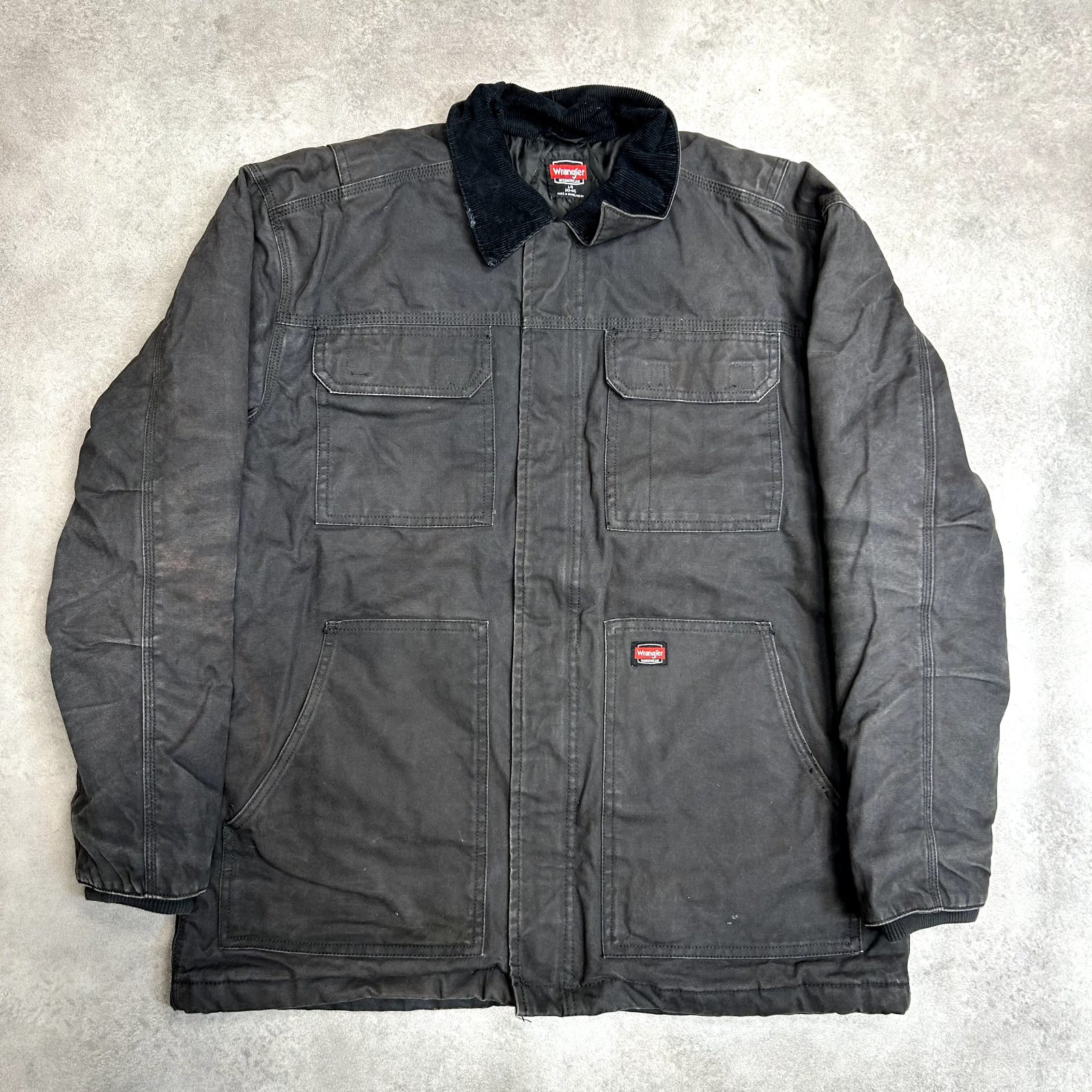 Wrangler Denim Jacket Mens Large Vintage Quilt Lined Jean Trucker Coat, Black-image