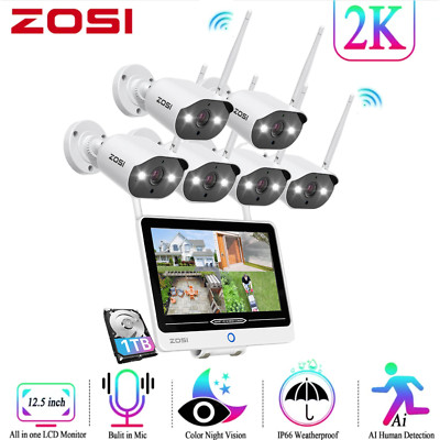 ZOSI 3MP Security Camera System with 12.5'' Monitor 2K 8CH NVR 2-Way Talk 1TB