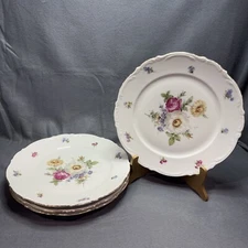 4 SET Mitterteich Bavaria Meissen Floral Gold Trim Dinner Plates Vintage 10.5"