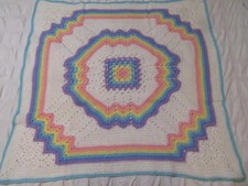 Homemade Hand Crochet Crocheted Rainbow Multi Color BABY BLANKET 41x43