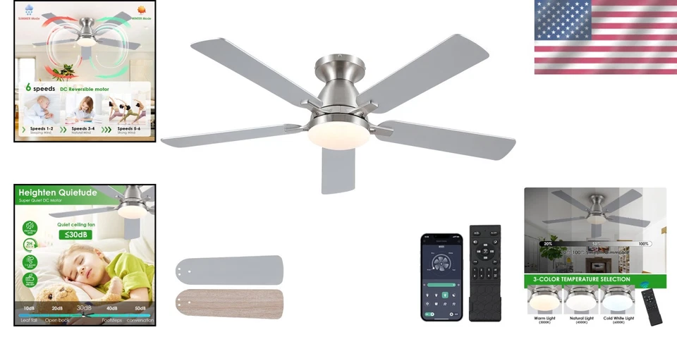 Contemporary 52-Inch Ceiling Fan with Remote & App Control - Quiet Operation - Image 2 of 4