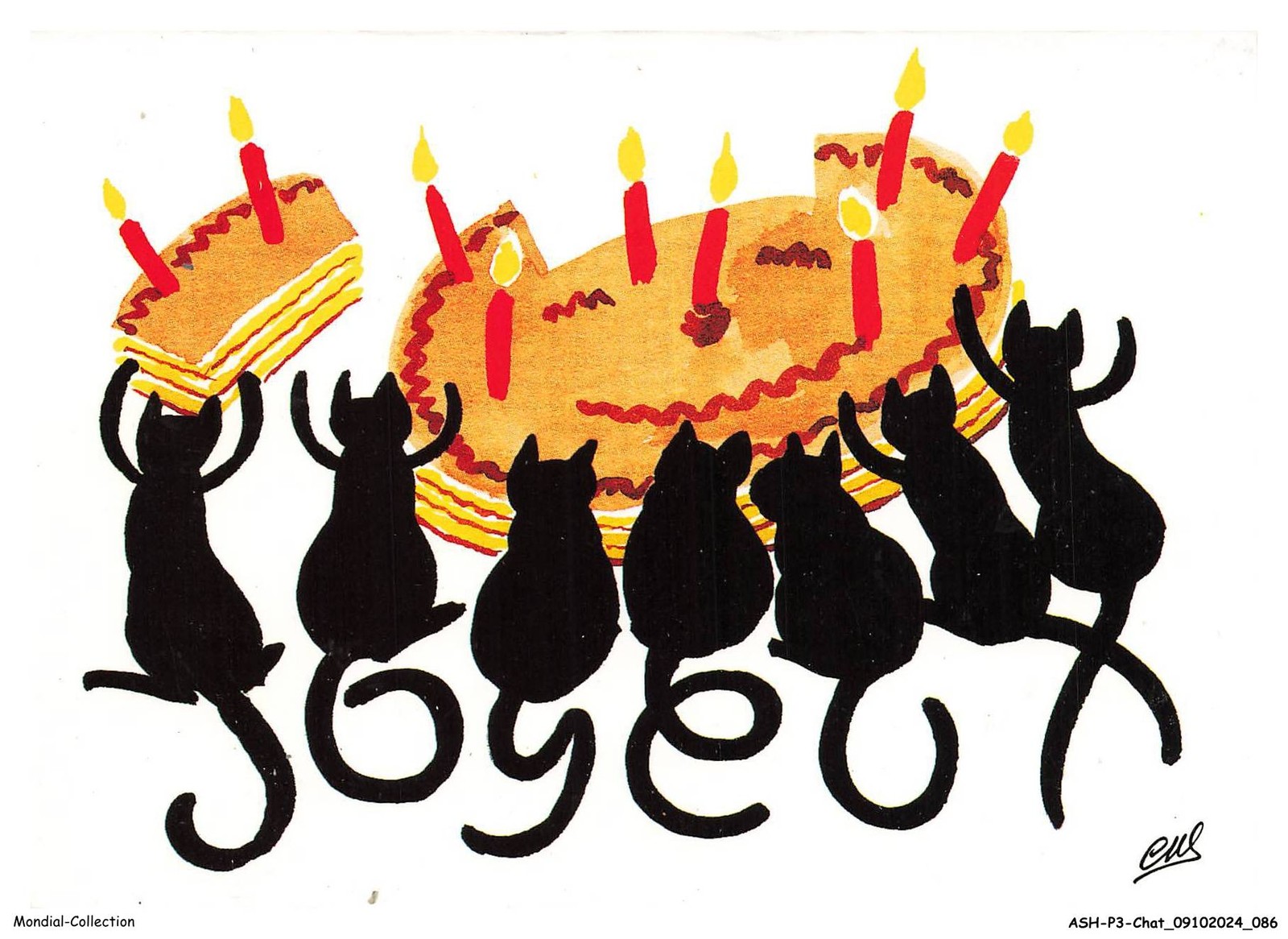 ASHP3-0181-GATO - DIBUJO DE GATOS CON UN Pastel De Cumpleaños