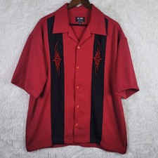 BC Ethic Mens XL Bowling Shirt Red Black Tribal Embroidered B4859-SS USA Made