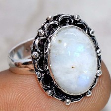 Rainbow Moonstone 925 Silver Plated Ring US 6 Independence Day Sale JW