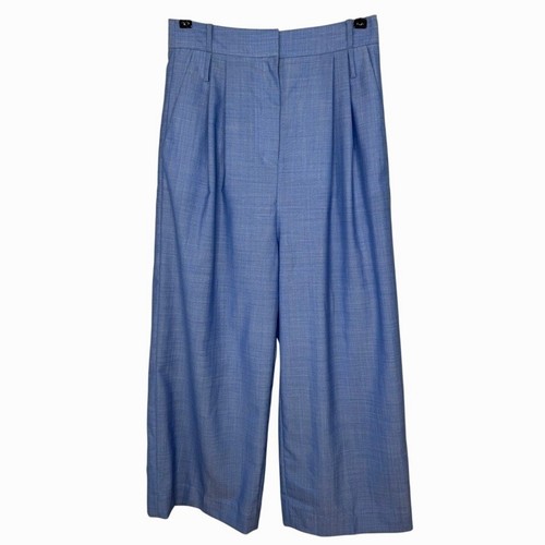 Tibi Serge Hose weites Bein Bundfalten Größe 4 blau 100% Schurwolle Cropped Hose - Bild 2 von 13