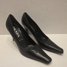 Prada Black Leather Pumps Classic High Heels EU 37.5 US 7-7.5 GUC