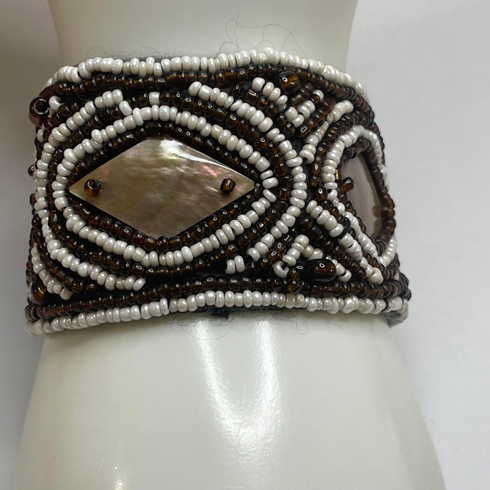 Brown Beaded Boho Cuff Bracelet Hippie Wrap Style Costume Jewelry-image