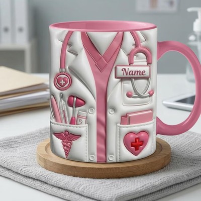 2D PRINTED Doctor Faux Accent Mug, Custom Name Medical Mug, Gift for