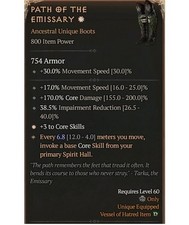 Diablo 4 Season 11 Path Of The Emissary 1GA 6.8 Unique Boots Equipment item Gear