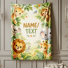 Jungle Animals Floral Watercolor Personalized Coral Fleece Blanket