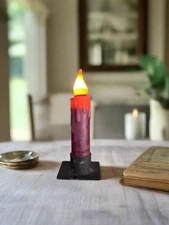Primitive Country 4" Battery Operated Burgundy Taper Candle W/Timer