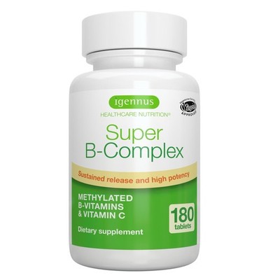 Igennus Super B-Complex Methylated B Vitamins - 180 Count (Pack of 1), Yellow