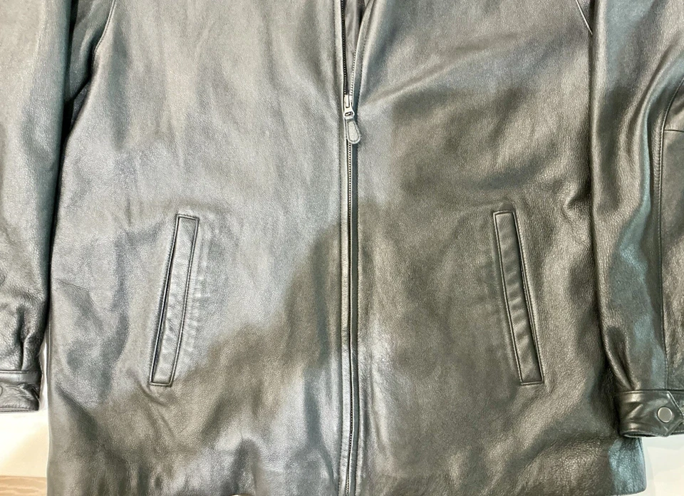 St. John’s Bay Men’s Black Leather Jacket Quilt Lined full Zip size XL - Image 2 of 4