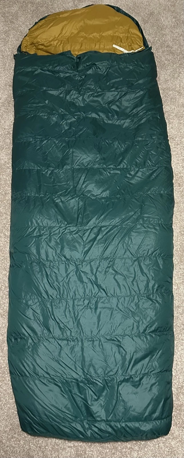 Vintage Eddie Bauer Goose Down Mummy Sleeping Bag Totem Green Yellow 4" Top Loft