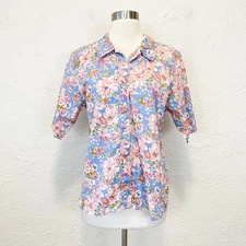 Vintage Cacharel La Chemiserie Blouse Top Floral Blue Pink Medium M