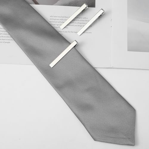 Tie Clips for Men, 3 Pcs Classic Tie Bar Elegant Silver Necktie Pins for Men 